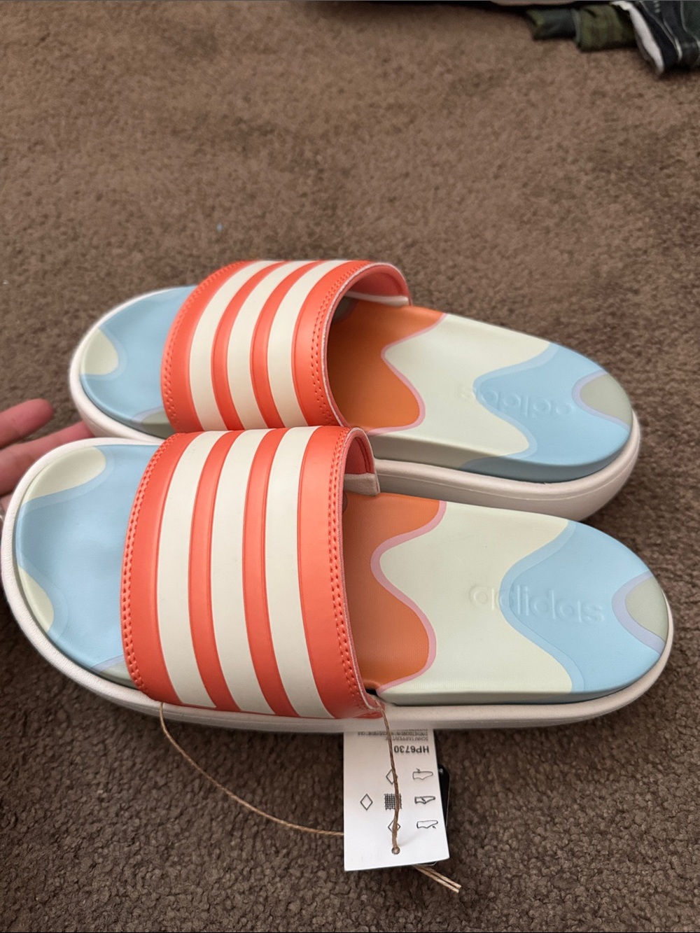 adidas Coral and White Striped Slide Sandals - Picture 5 of 5